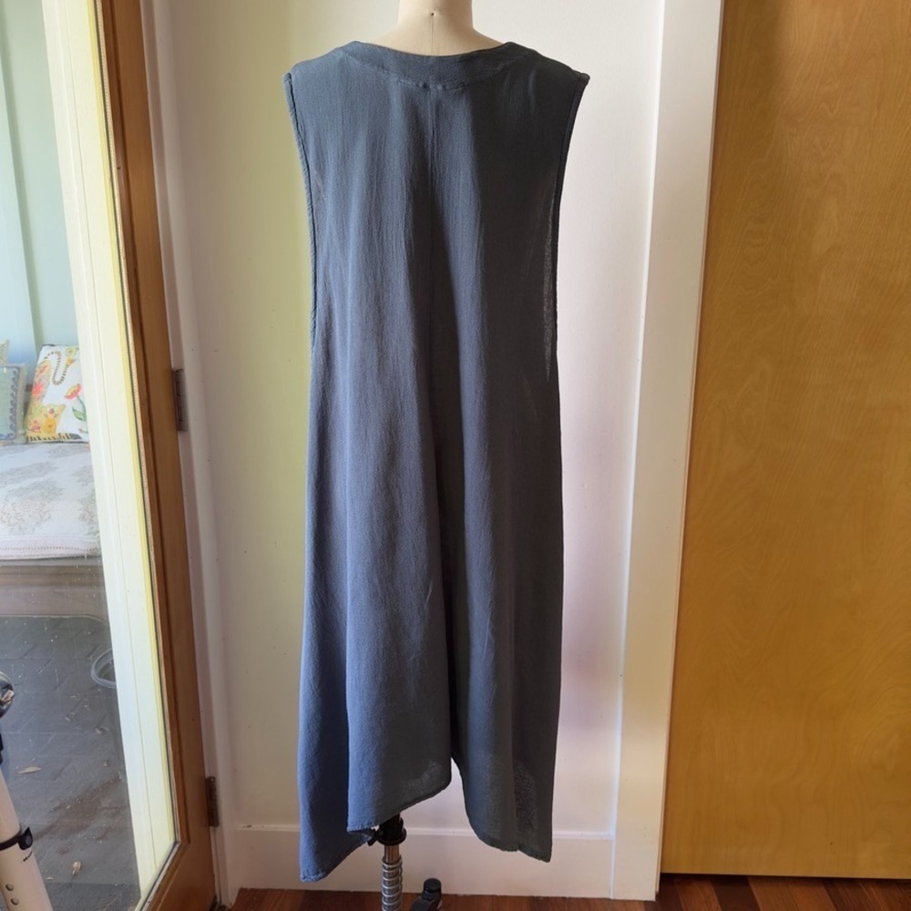 Water Sister Dry Goods Adele V-neck Boho Dress-Asymmetric Cotton Midi-Blue-Sz 40 - Picture 5 of 16